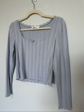 Pink Rose Light Lavender Ribbed Square-Neck Long Sleeve Top